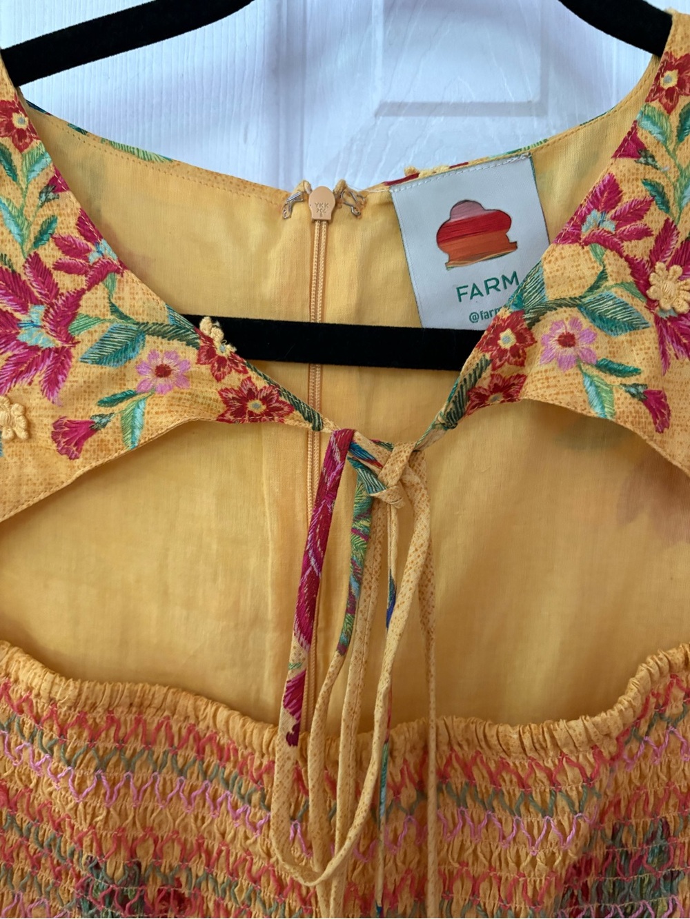 FARM Rio Yellow Floral Dream Smocked Midi Dress L - Picture 10 of 14